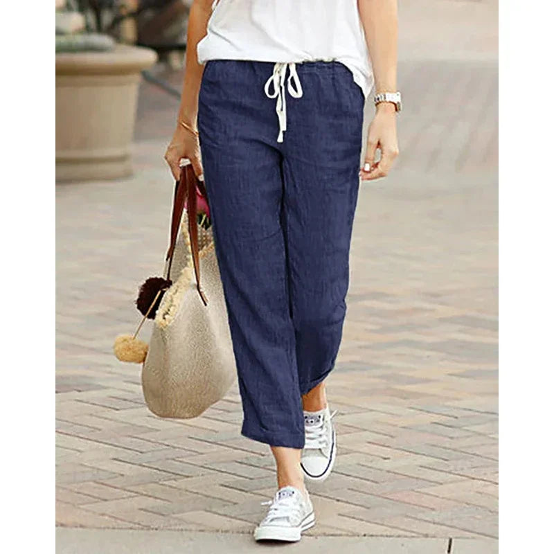 Damen Leichte Hose mit Gummibund & Kordelzug, Cropped-Look