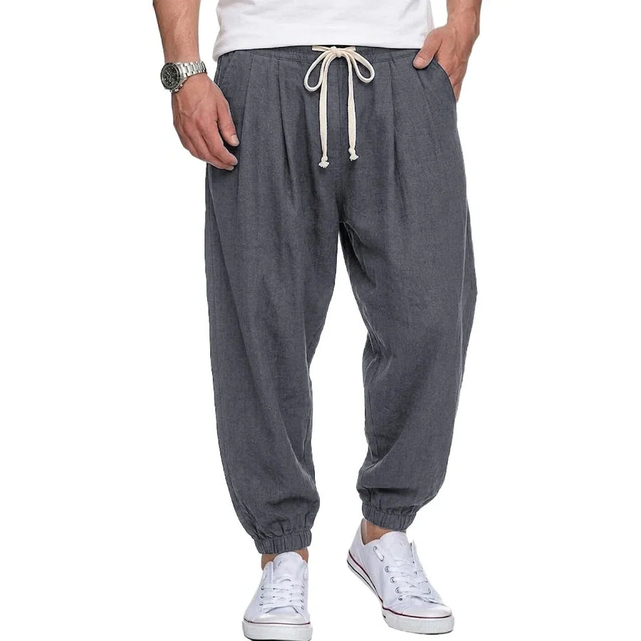 Vrijetijdsbroek voor heren in linnenlook, losse pasvorm, elastische tailleband