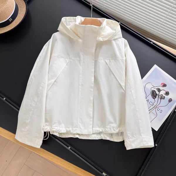 Korte hoodie met hoge kraag en trekkoord, wit