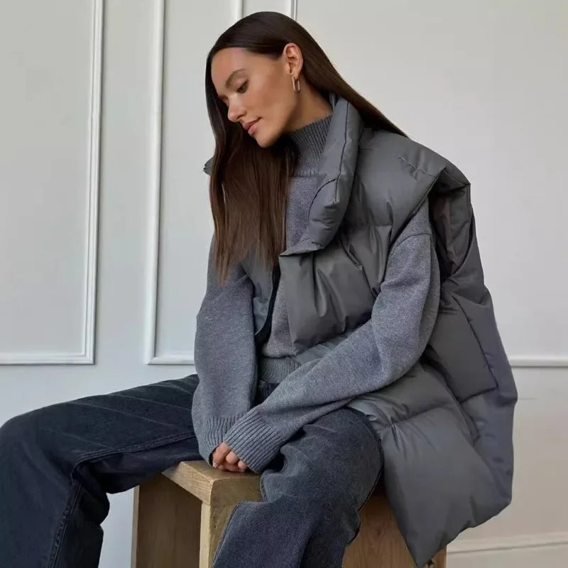 Damen Puffer Weste mit hohem Kragen und Reißverschluss