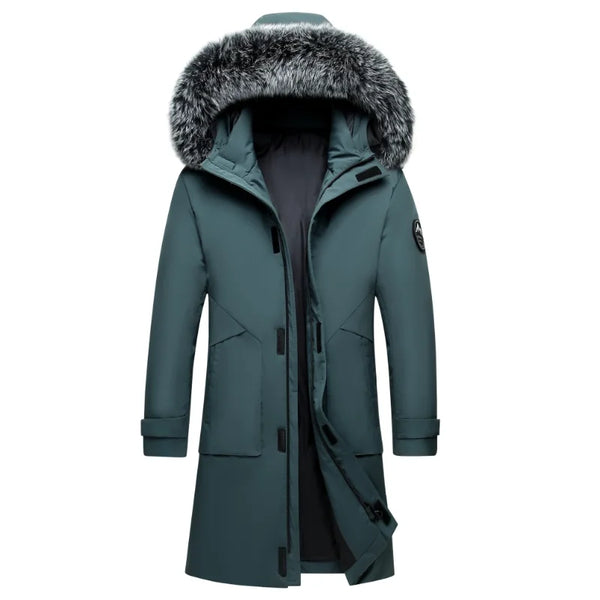 Herren Winter Parka mit Kapuze und Fellimitat-Besatz langer Schnitt