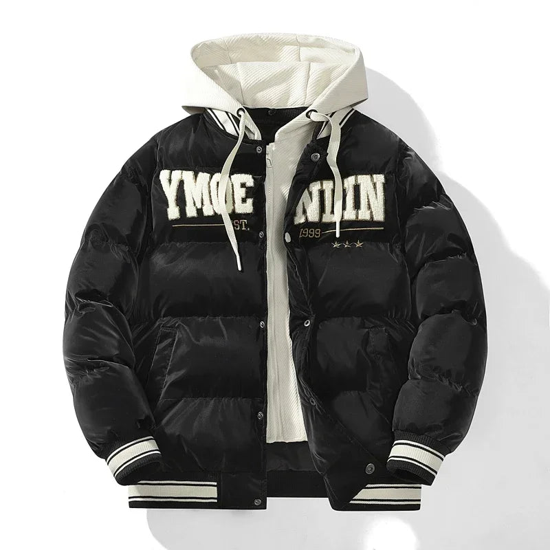 Unisex Winter Steppjacke mit Kapuzeneinsatz und Schriftzug