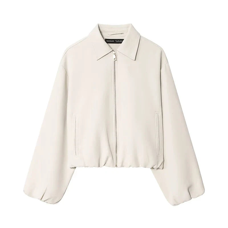 Damen Kurzjacke mit Reißverschluss & Kragen, weite Ärmel, Beige