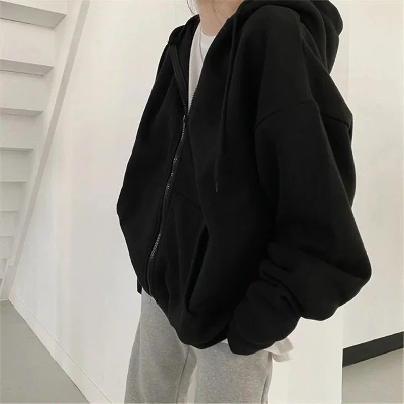 Unisex Kapuzenjacke mit Reißverschluss, locker geschnitten