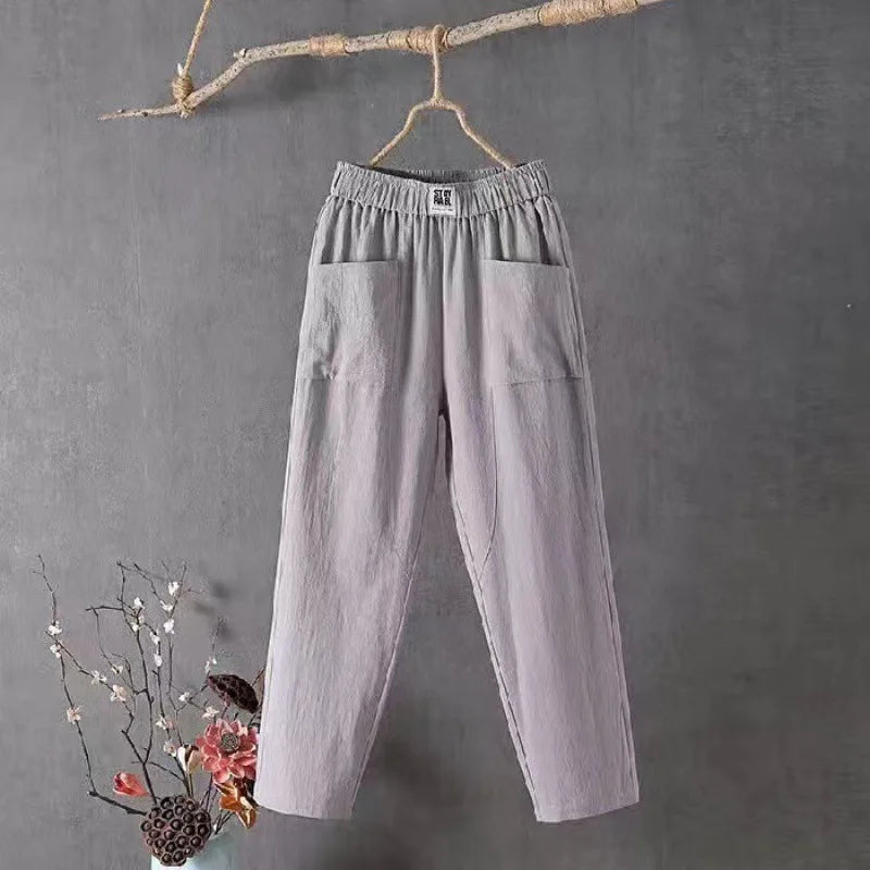 Damen Leichte Hose mit Gummizug und Taschen – Bequeme Sommerhose