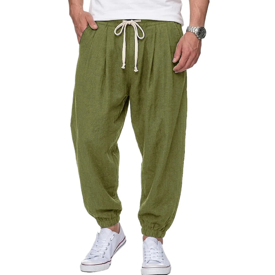 Vrijetijdsbroek voor heren in linnenlook, losse pasvorm, elastische tailleband