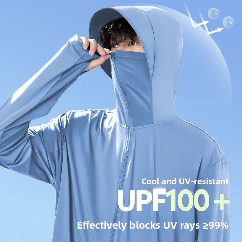 UV-Schutz Jacke mit Kapuze und Gesichtsmaske, Reißverschluss, für Outdoor