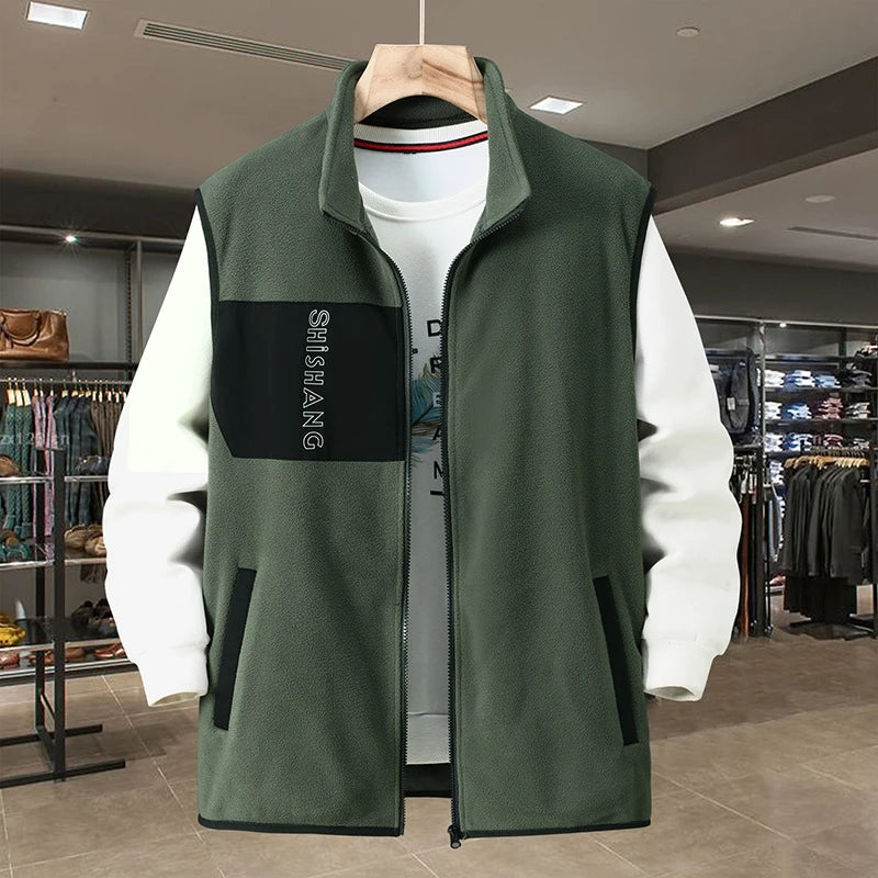 Herren Fleece Weste mit Stehkragen Reißverschluss Taschendetails
