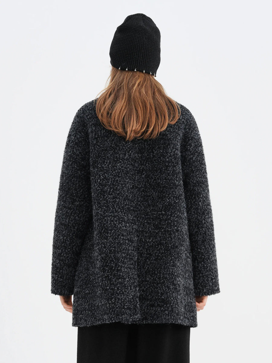 Damen Kurzmantel Mélange Oversize Zweireiher Dunkelgrau