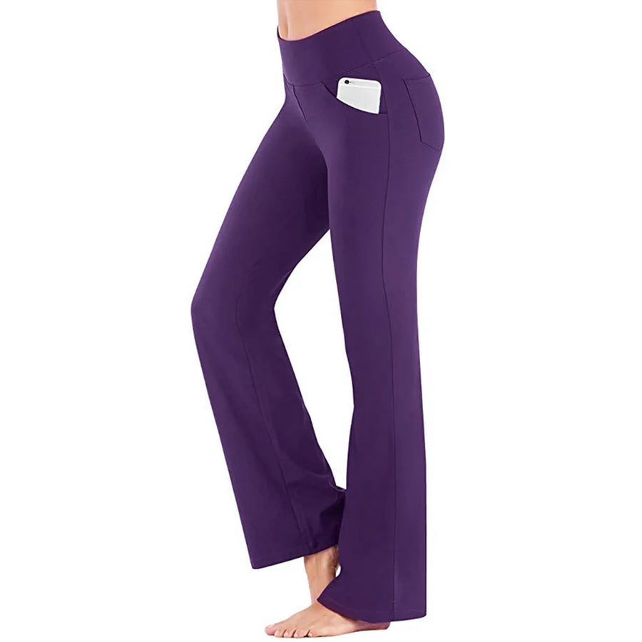 Damen Bootcut Yoga Hose mit hoher Taille und Seitentaschen - Gemütliche Freizeithose