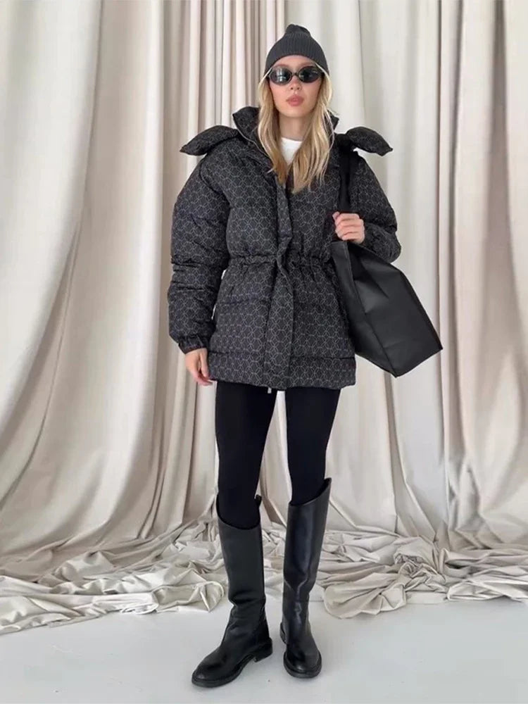 Damen Winter Steppjacke mit Kapuze und Kordelzug