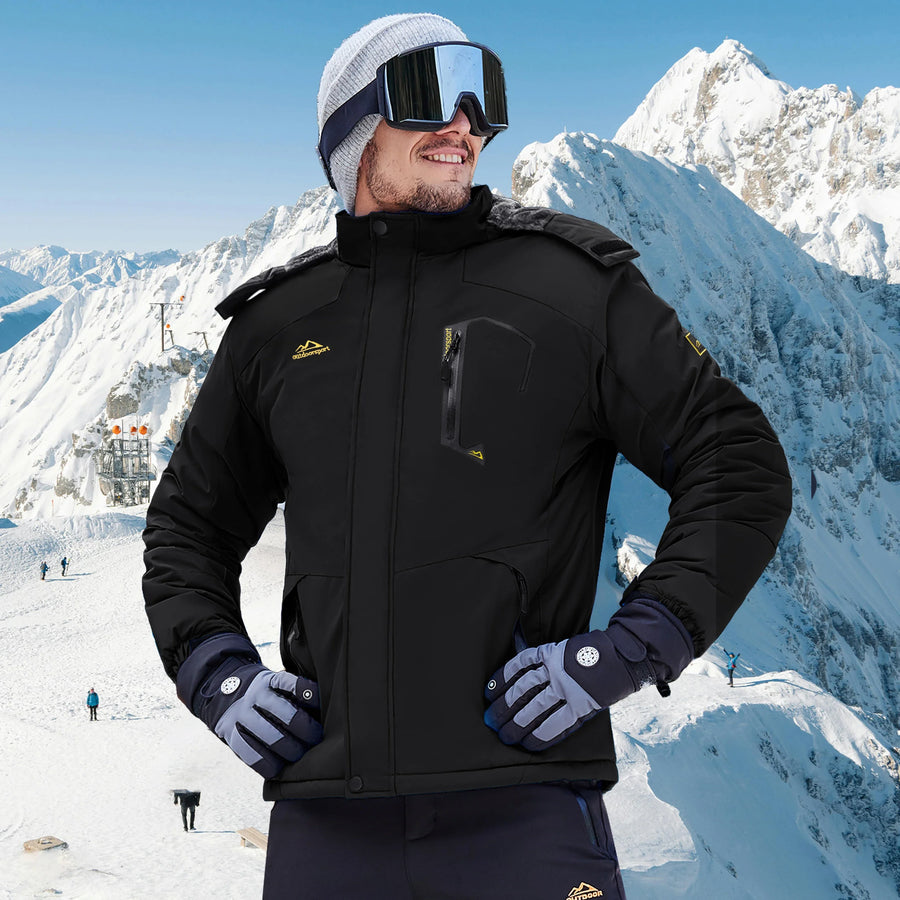 Herren Skijacke Outdoor Winterjacke Wasserdicht Orange Schwarz