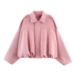 Damen Bomberjacke Crop Design mit Kentkragen und weiten Ärmeln in verschiedenen Farben