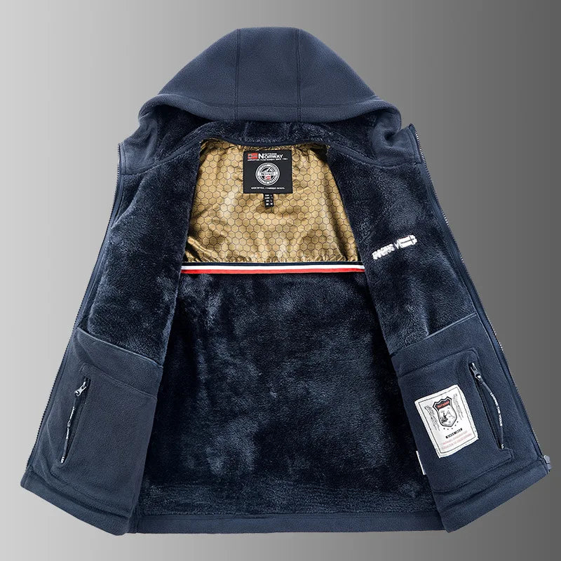 Herren Winter Fleecejacke mit Kapuze und Reißverschluss, gefüttert, warm