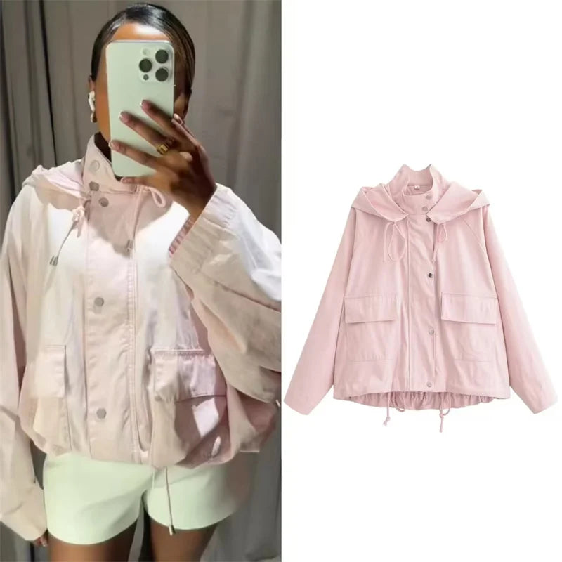 Damen Jacke mit Kapuze in Rosa, leicht
