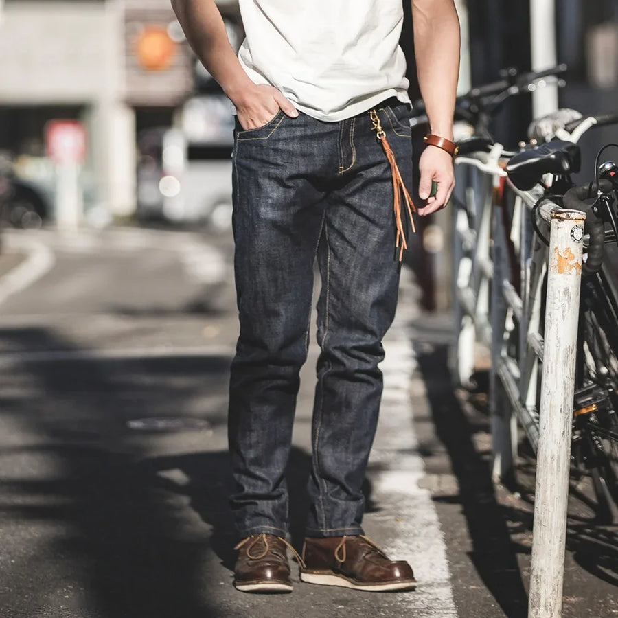 Herenjeans donkerblauw met omslag en achterzakken