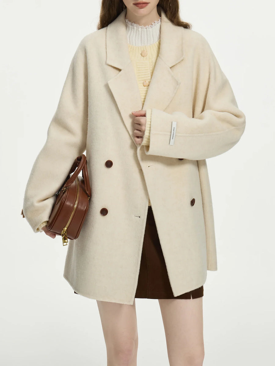 Damen Kurzmantel Kurzjacke Hellblau Zweireihig Mit Kragen