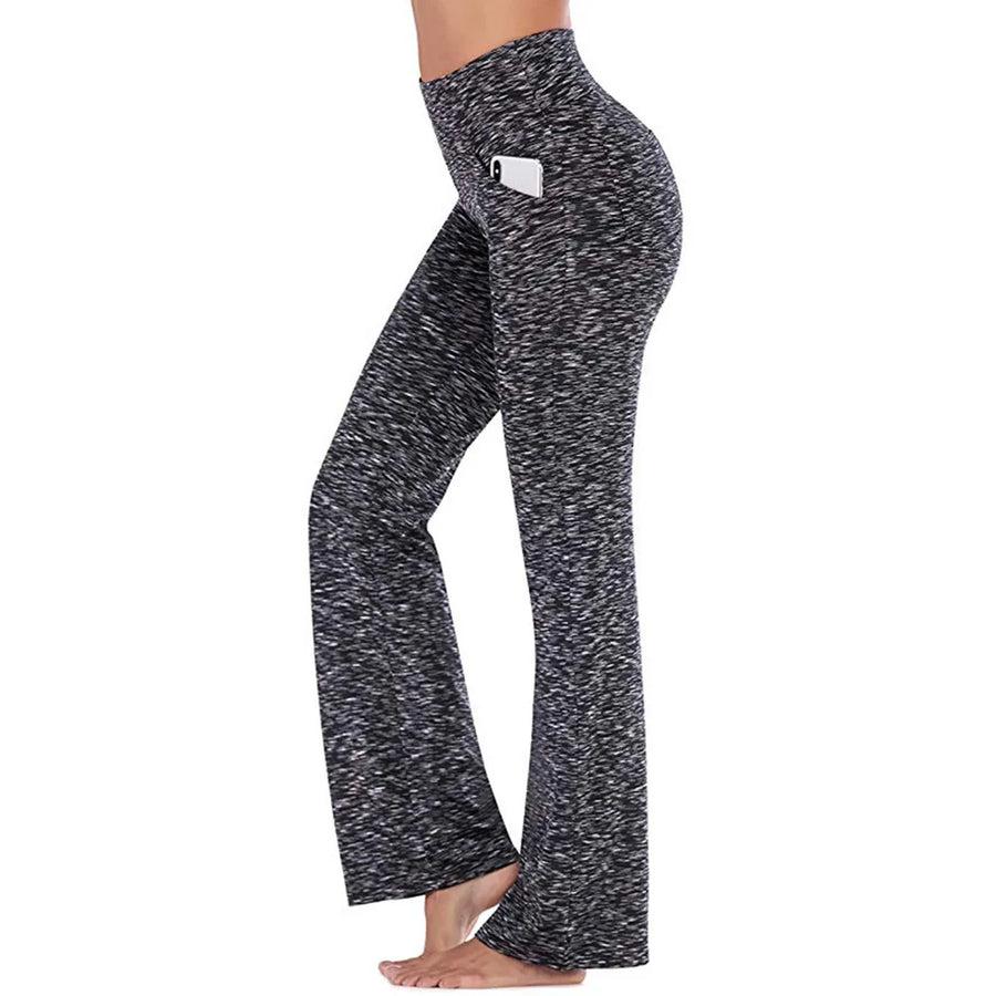 Damen Bootcut Yoga Hose mit hoher Taille und Seitentaschen - Gemütliche Freizeithose