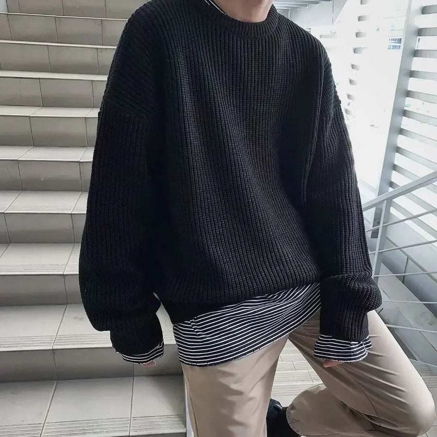 Unisex gebreide trui met ronde hals, grof breisel en oversized pasvorm