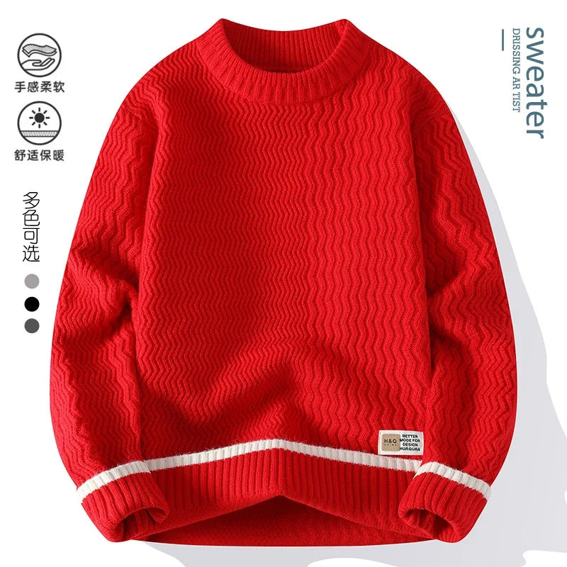 Mockneck-trui voor heren met golvend patroon en contrasterende strepen