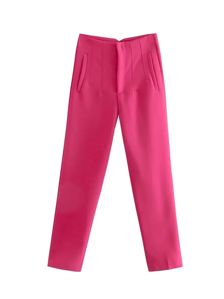 Damen High-Waist Stoffhose mit Falten-Detail und geradem Bein, Business & Freizeit