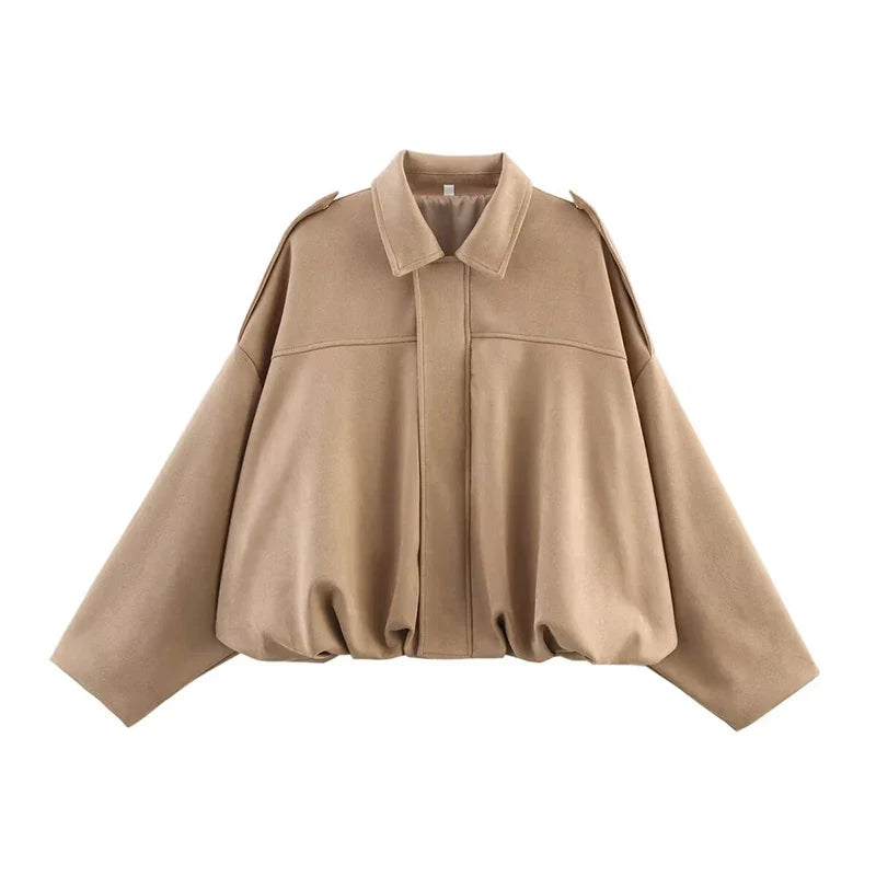 Kurze Jacke Damen Bomberjacke im Pilotenstil Übergangsjacke Grün Beige