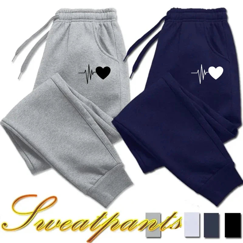 Unisex Jogginghose mit Herzschlag-Print, Kordelzug und Bündchen