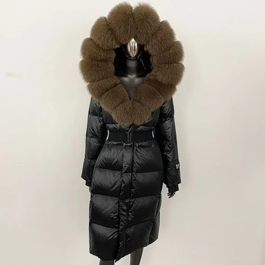 Damen Winter Steppmantel mit Kapuze und Fellkragen Schwarz Grau