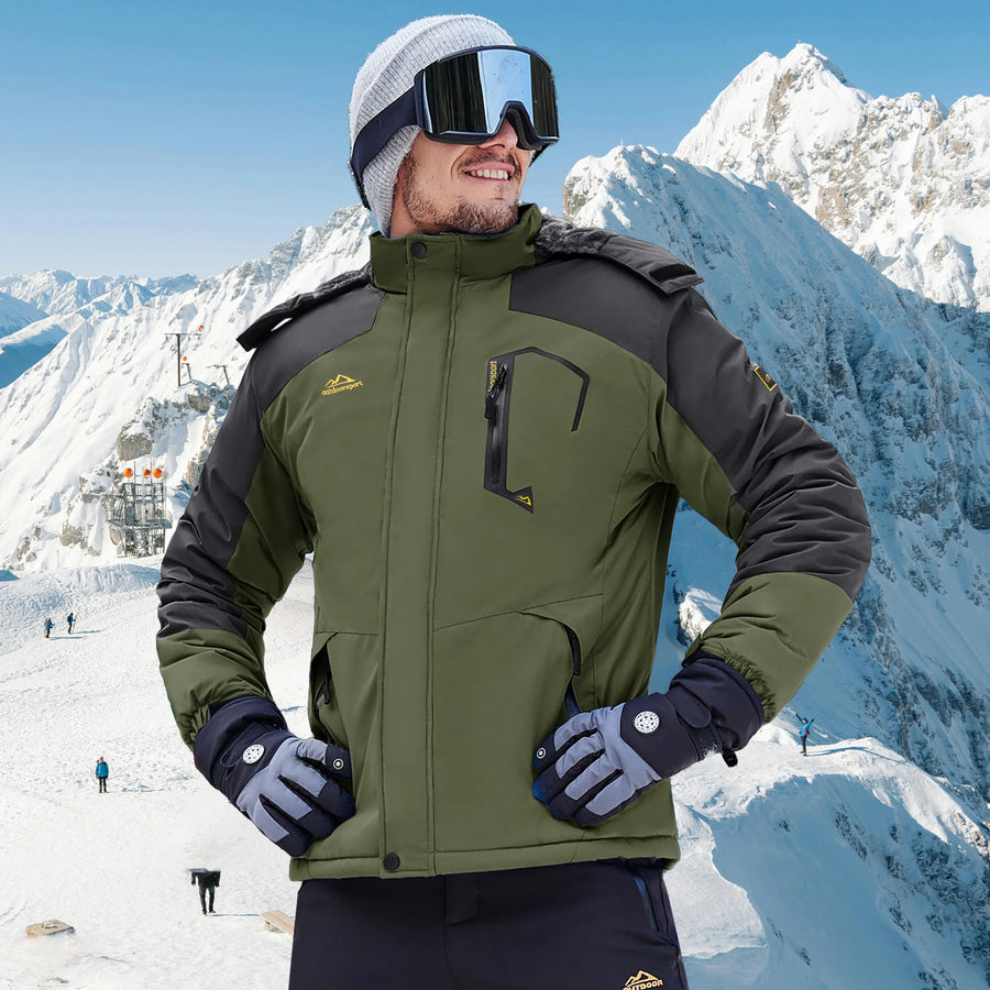 Herren Skijacke Outdoor Winterjacke Wasserdicht Orange Schwarz
