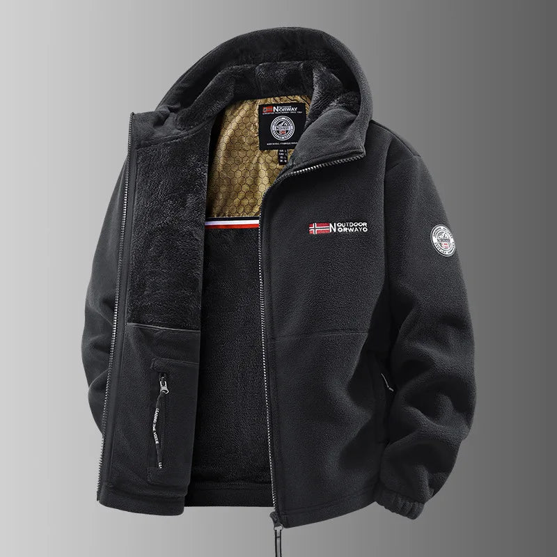 Herren Fleecejacke mit Kapuze, Reißverschluss & Stehkragen, gefüttert