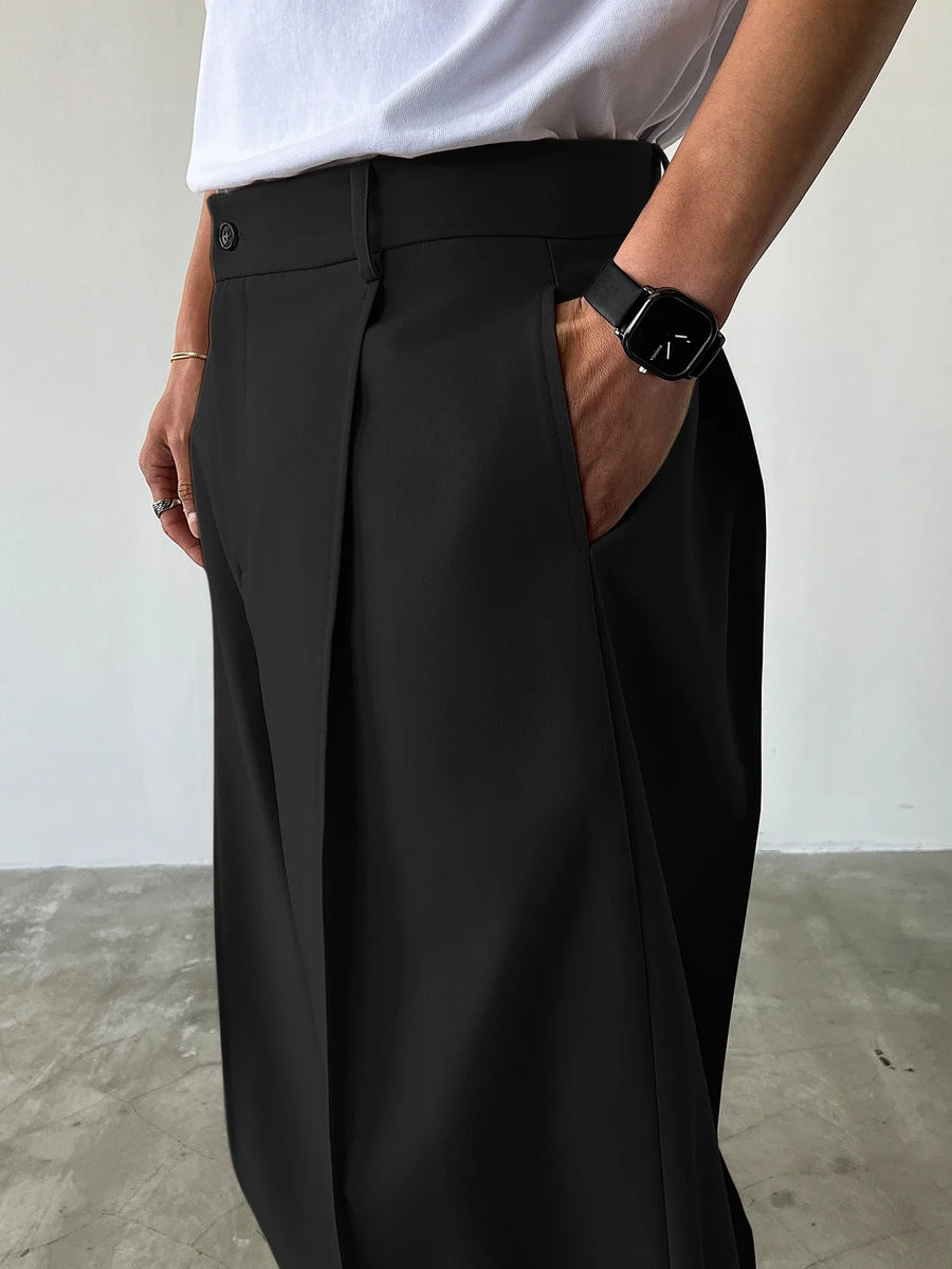 Loose fit pantalon voor heren met wijde pijpen en bandplooien zwart