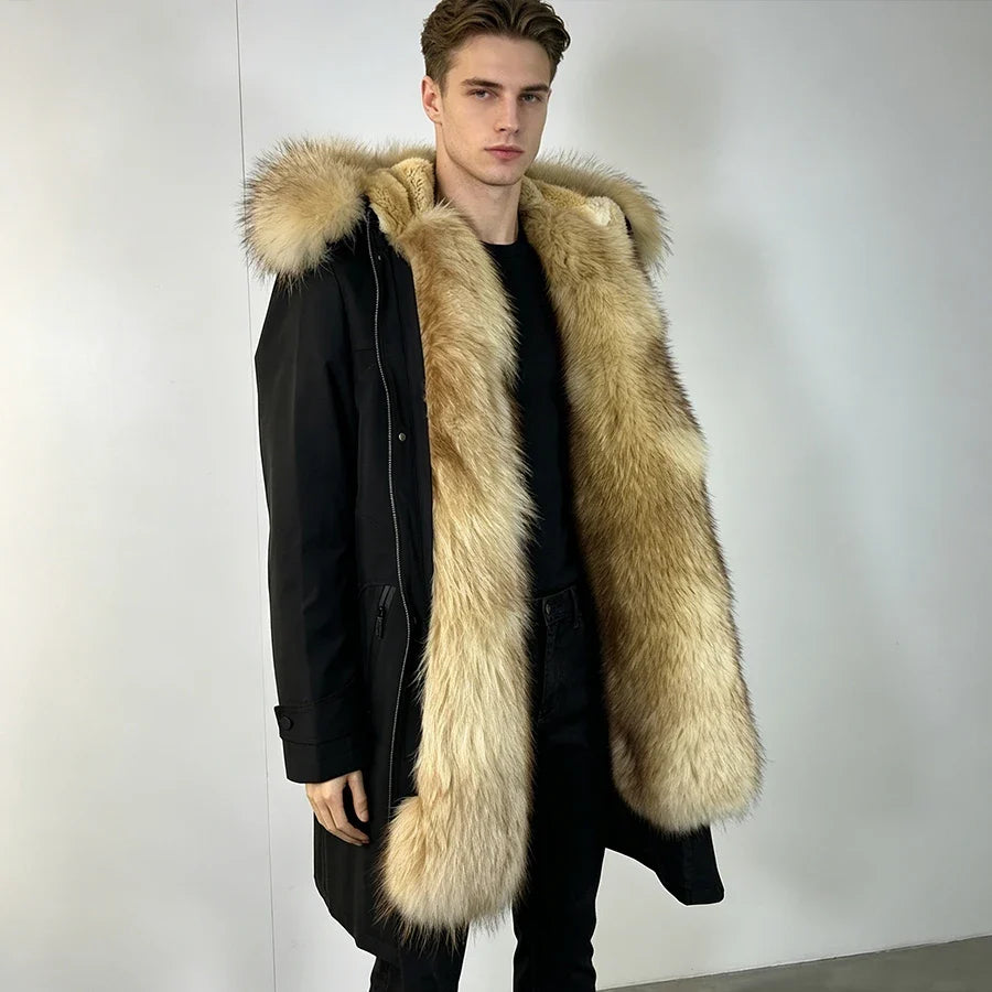 Herren Winterparka Schwarz mit Plüschfutter Kapuze