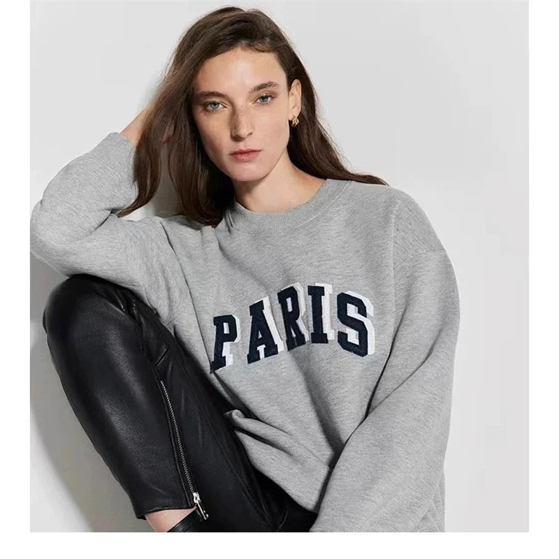 Grijs oversized damessweatshirt met ronde hals en logo-applicatie