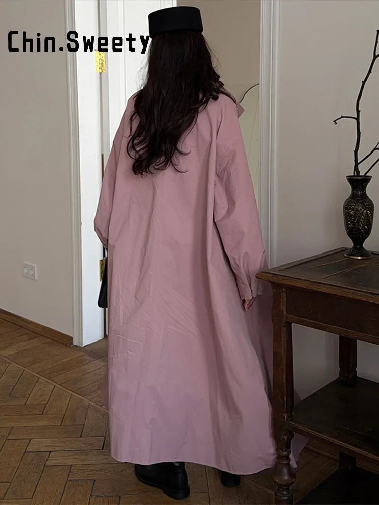 Damen Langer Mantel Übergangs Trenchcoat Stehkragen Weite Ärmel