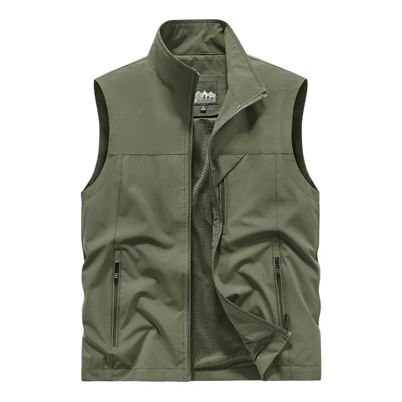 Herren Outdoor Weste mit Stehkragen & Reißverschlusstaschen, leichte Freizeitweste