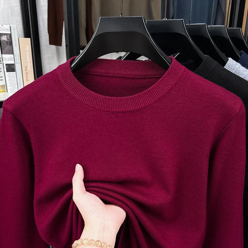 Herenpullover met ronde hals, lange mouwen en effen kleur
