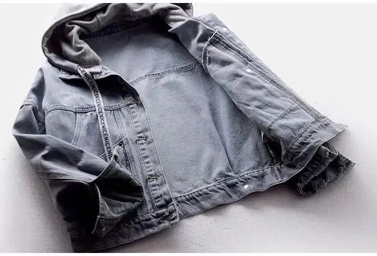 Jeansjacke Damen Hellblau mit Kapuze Kurz