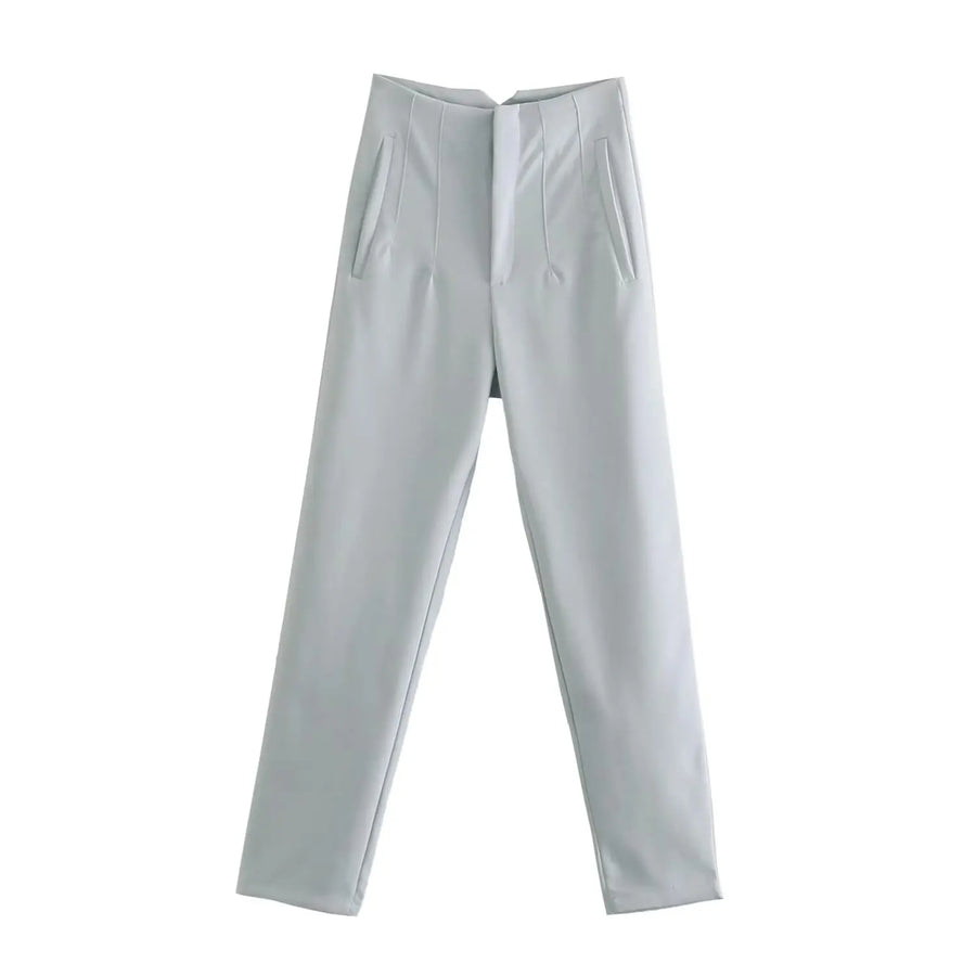 Damen High-Waist Stoffhose mit Falten-Detail und geradem Bein, Business & Freizeit