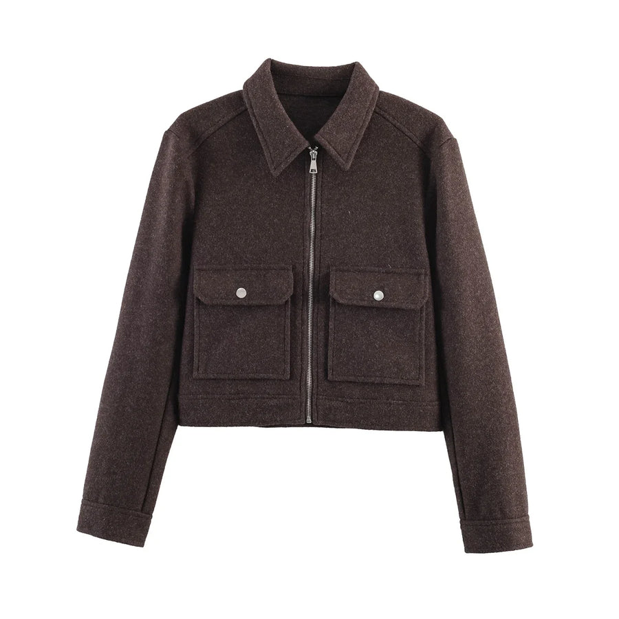 Damen Kurzjacke mit Reißverschluss und Pattentaschen