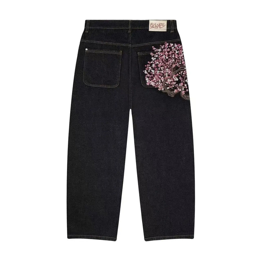 Weite Jeans im Baggy-Stil mit Blumenstickerei für Damen