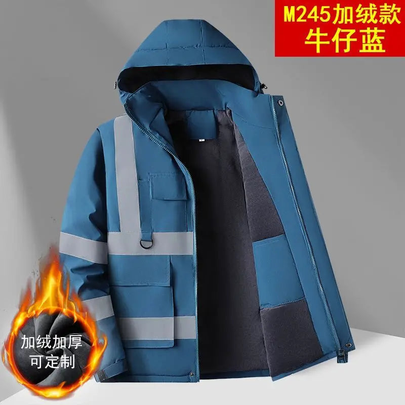Unisex Winter Warnschutzjacke mit Kapuze, Fleece-gefüttert, Reflektorstreifen