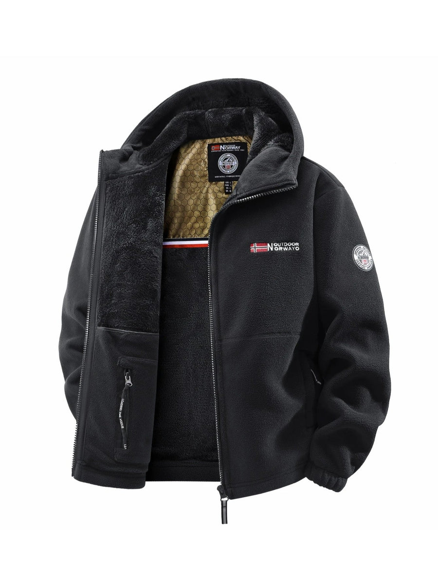 Herren Winter Fleecejacke mit Kapuze und Reißverschluss, gefüttert
