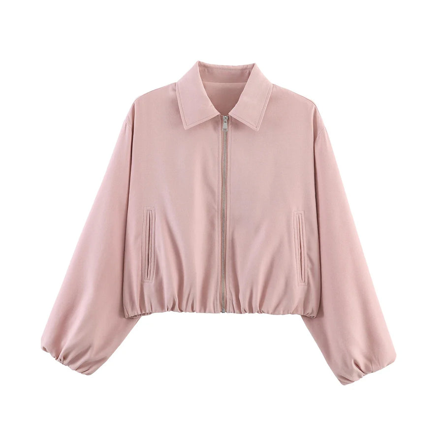 Damen Kurzjacke mit Reißverschluss, Kragen und Gummizugsaum