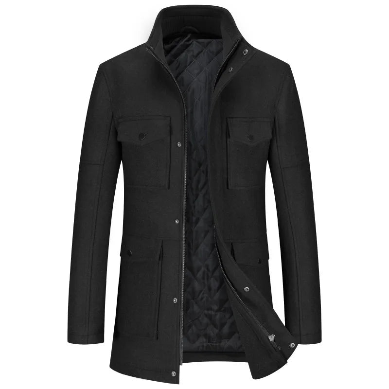 Herren Kurzmantel Jacke mit Stehkragen und aufgesetzten Taschen
