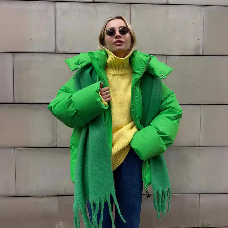Damen Steppjacke mit Kapuze, kurz, gepolstert, Reißverschluss