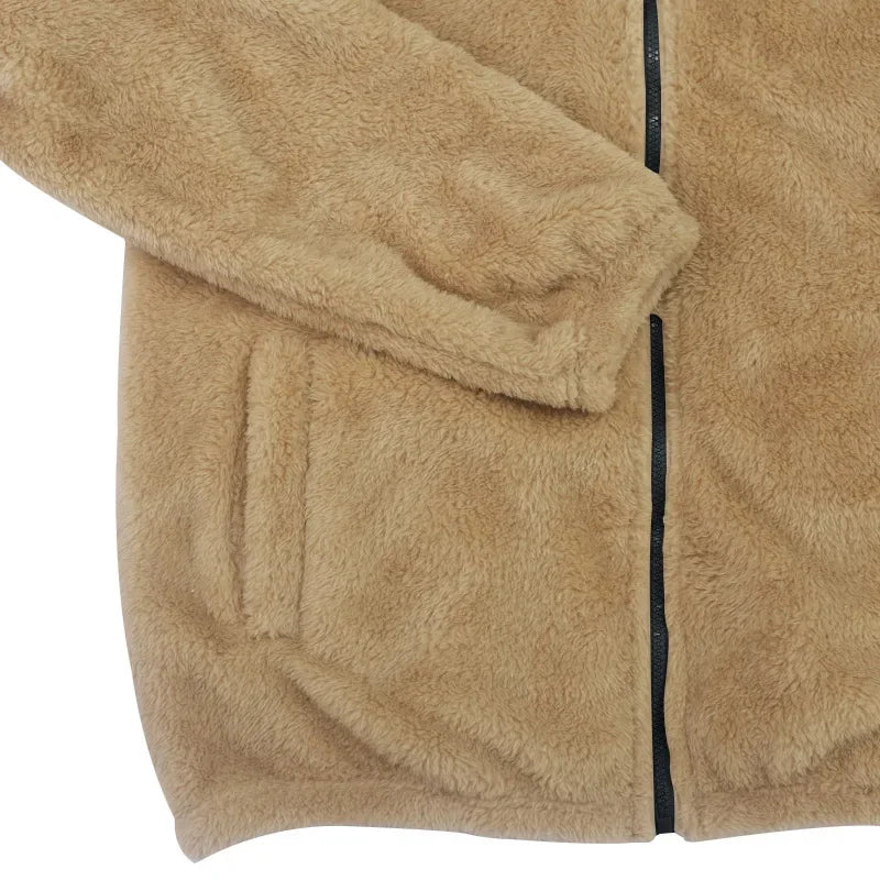 Teddy-Fleece Kapuzenjacke Herren mit Reißverschluss und Seitentaschen - Kuschelig Warm