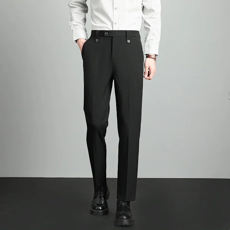 Herren Business Hose Beige Mit Bundfalte Slim Fit