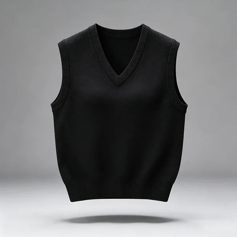 Unisex gebreid vest, V-hals, mouwloze trui, effen kleur