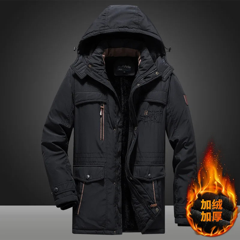 Herren Winterjacke mit Kapuze Gefüttert Mehreren Taschen