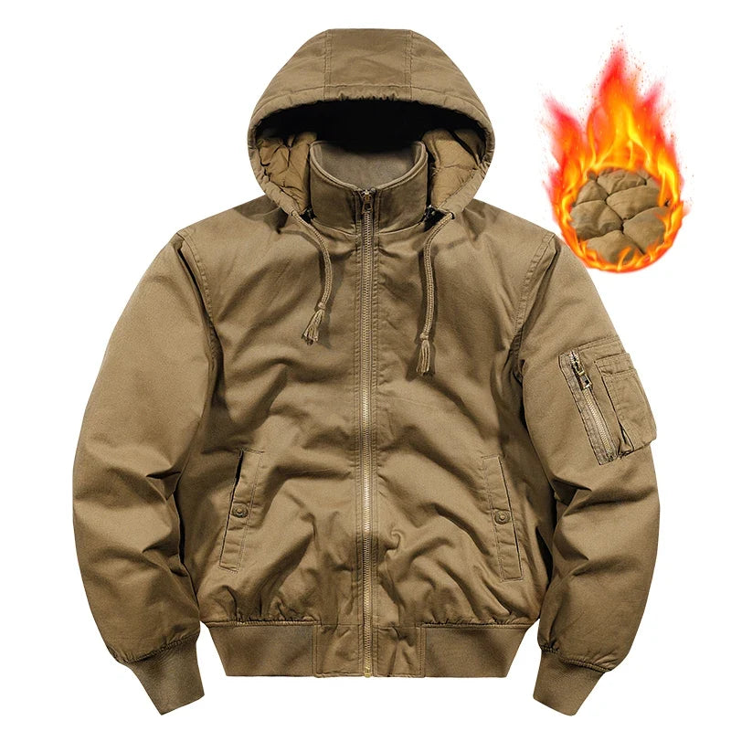 Herren Bomberjacke mit Kapuze Gefüttert Freizeit Übergangsjacke
